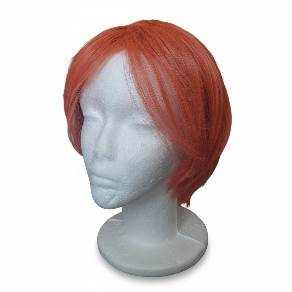 Cosplay Fashion Wig Short Red Straight With Attachable Bun Tail Netting Cap - Picture 4 of 8